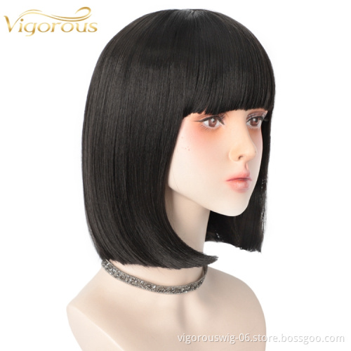 Vigorous For Black Women Glueless Cosplay Hot Selling With Bangs Heat Resistant Under $20 Short Bob Synthetic Hair Wigs